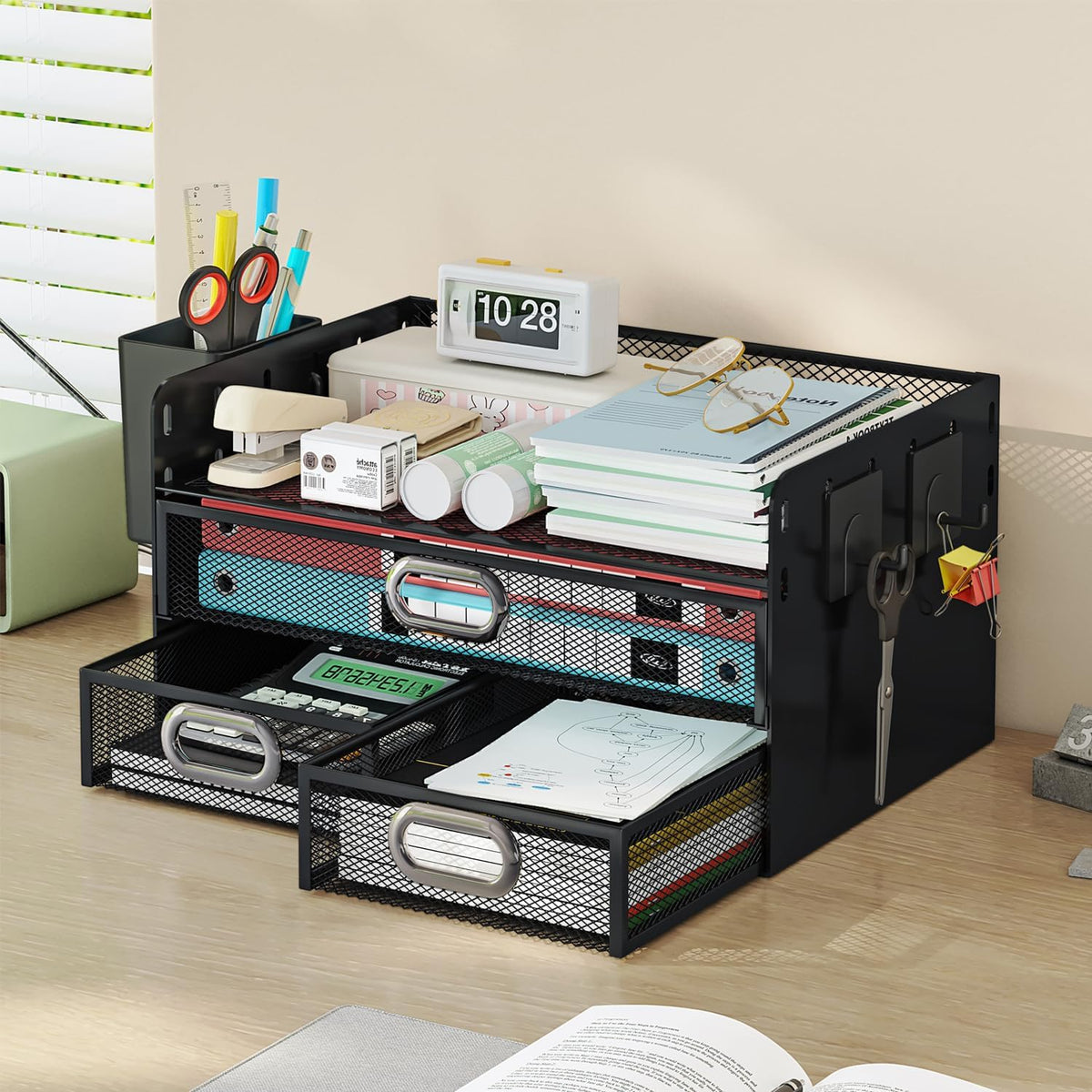 Drawer Organizers 3 Tier Mesh Desk File Holder with Pen Holder