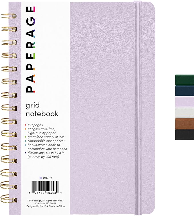 PAPERAGE Graph Paper Spiral Notebook & Journal, 160 Pages, Medium 5.5 inches x by PAPERAGE