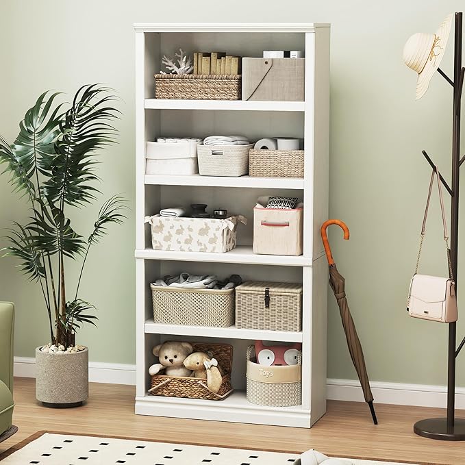 Bevfint 70-Inch Tall White Bookcase, 5 Tiers Shelves Open Storage Bookshelf - Image 2