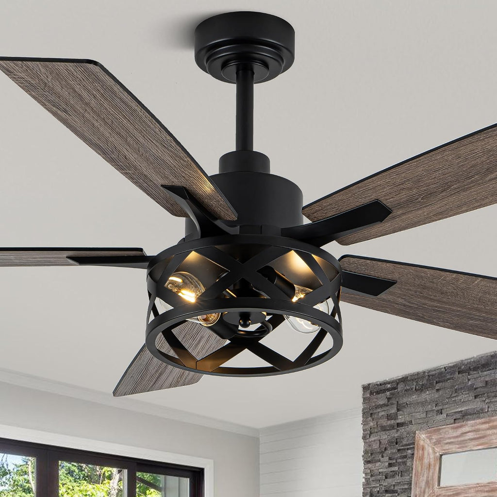 52" farmhouse ceiling fan with lights and remote, main product view