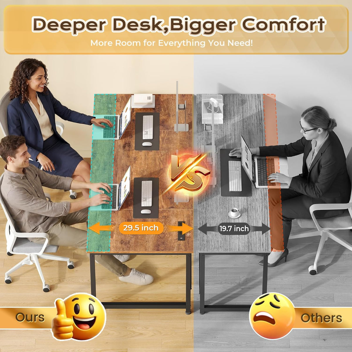 PRAISUN 63 X 30 Inch Extra Deep Desk with Power Outlets