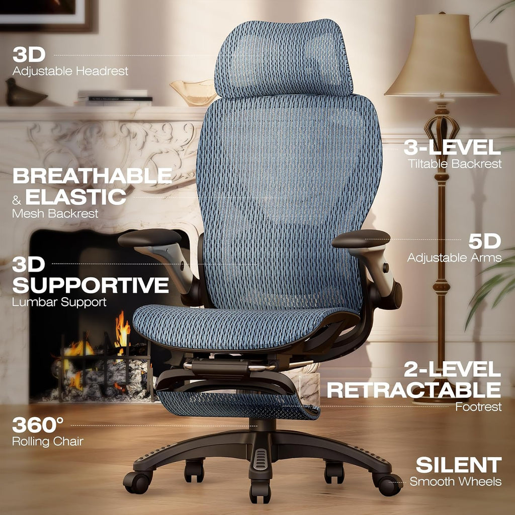 elabest x100 ergonomic mesh office chair with footrest, close-up detail