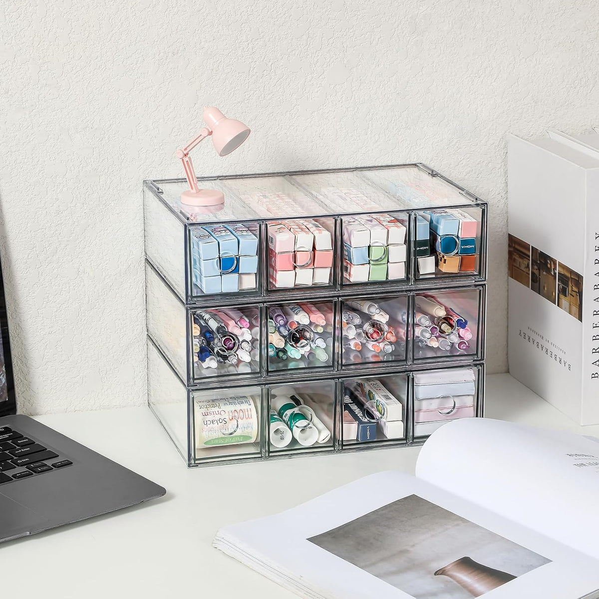 3-Piece Acrylic 12-Drawer Desktop Stacking Organizer