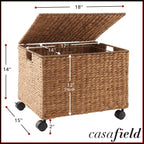 Casafield Rolling Filing Cabinet, Cinnamon - Water Hyacinth File Organizer with Lid and Locking Wheels, Home Office Storage for Hanging Folders