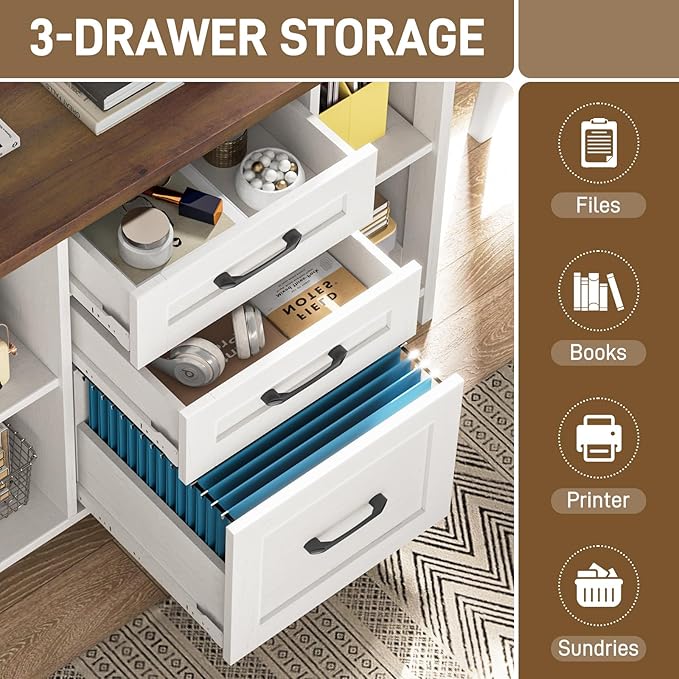 Vabches File Cabinet with 3 Drawers, Farmhouse Lateral File Cabinet Fits Files - Image 6