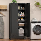 75" tall white storage cabinet with doors & on a desk or shelf
