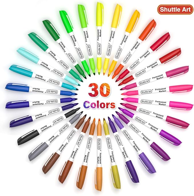 Shuttle Art 30 Colors Permanent Markers, Fine Point, Works on Plastic, Metal - Image 2