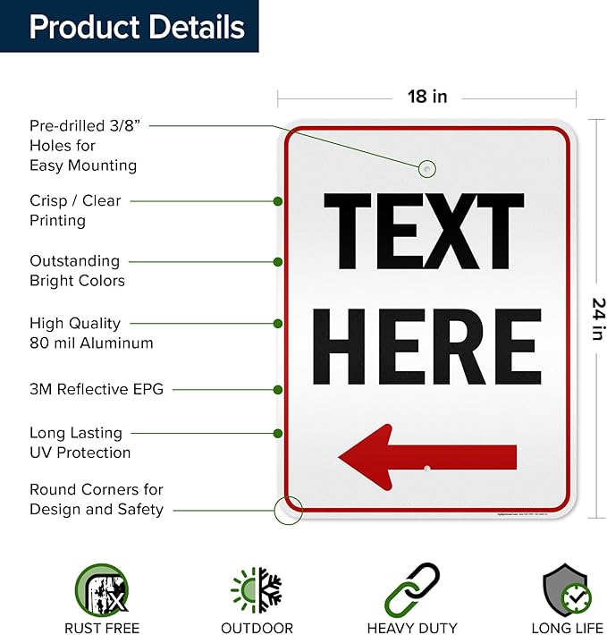 Custom Arrow, Custom Directional Sign, Left Arrow, 18x24 Inches, 3M EGP - Image 6