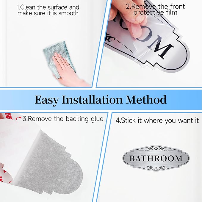 Bathroom Sign Sticker for Business and Home，Self-adhesive Brushed Silver Cute - Image 4