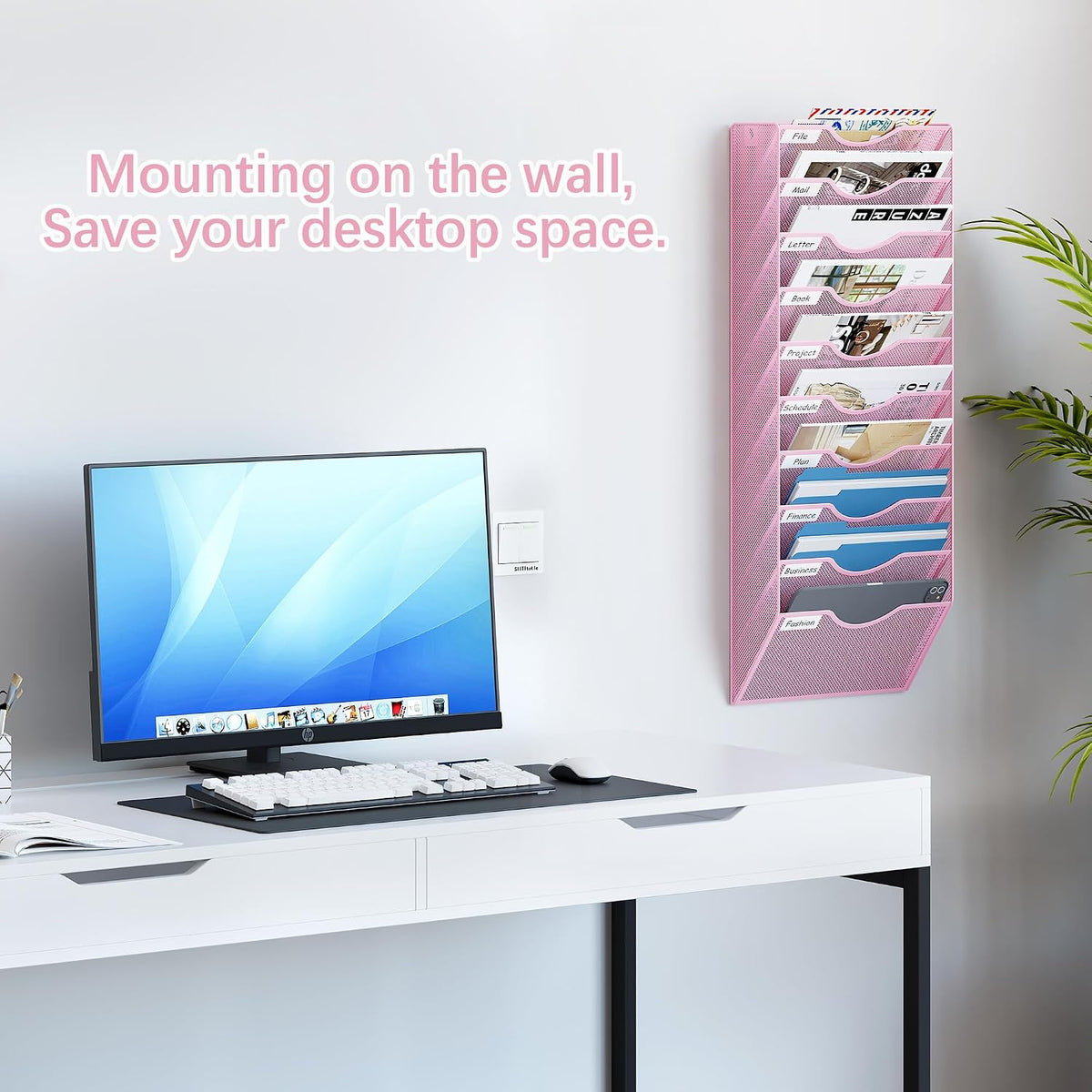 EasyPAG 10 Pocket Mesh Wall File Organizer, Hanging Paper Folder Holder with ...