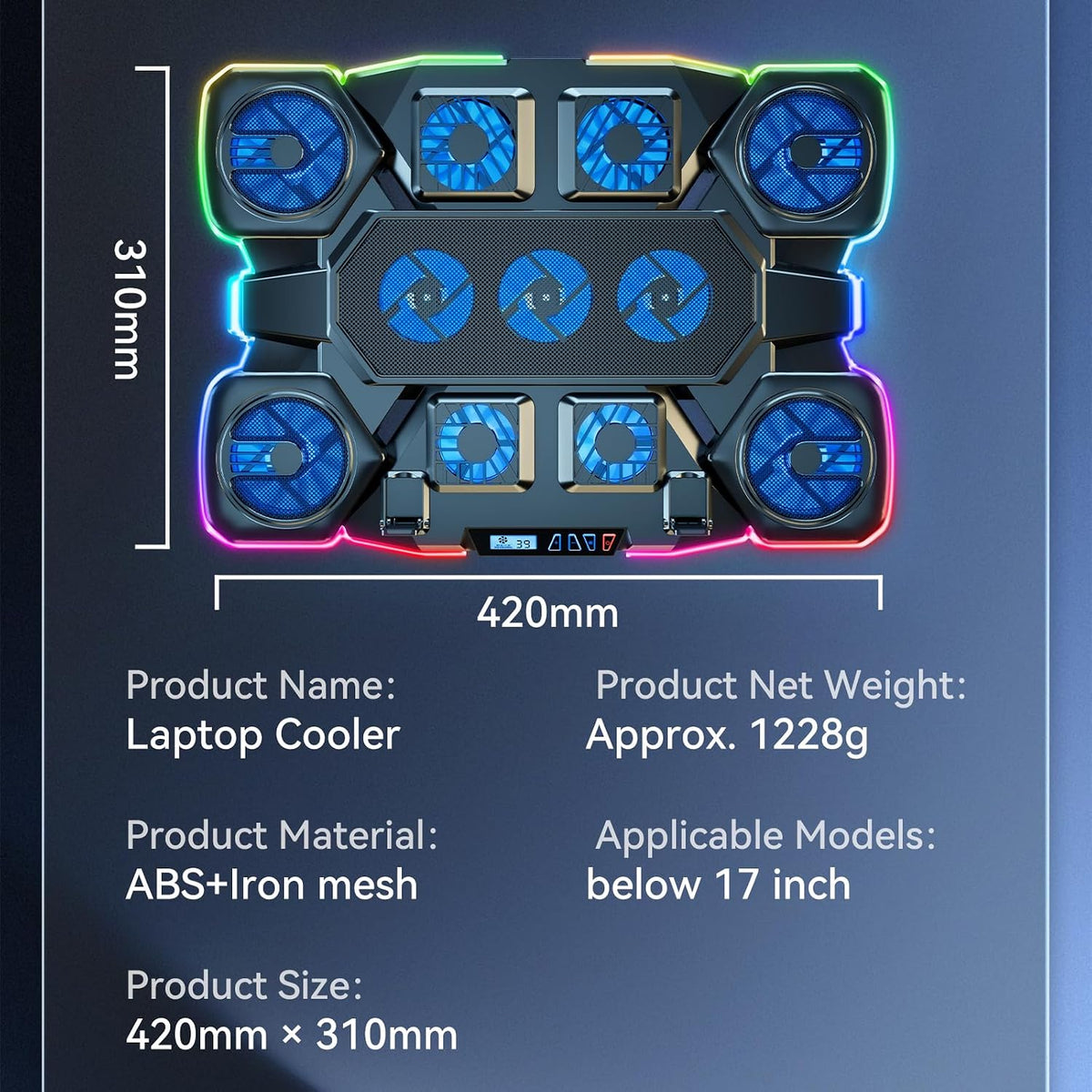 Gaming Laptop Cooling Pad - 11 High Speed Turbo Fans Ultra Quiet Laptop Coole...