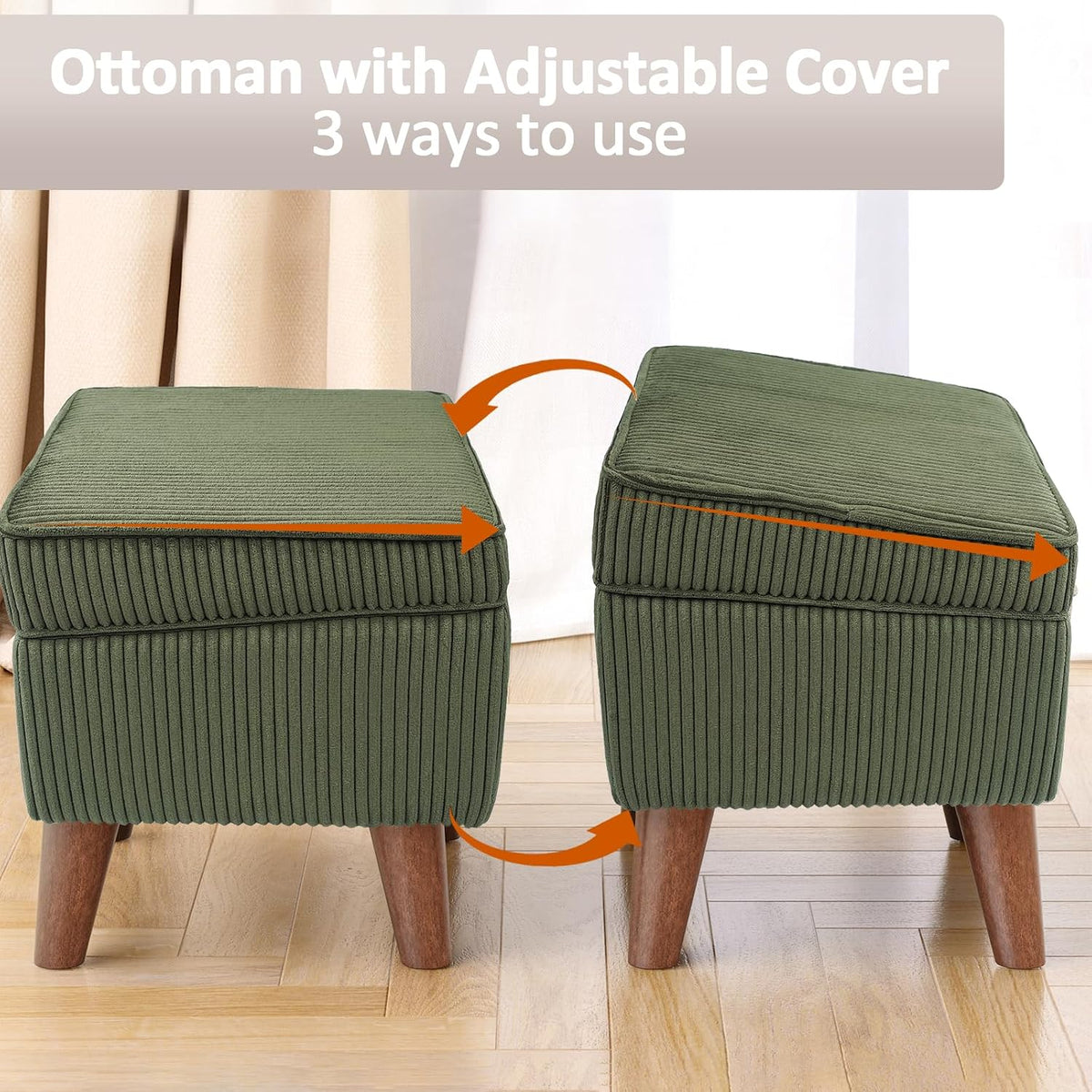 FAGAGA Storage Ottoman with Adjustable Lid, Corduroy Foot Rest