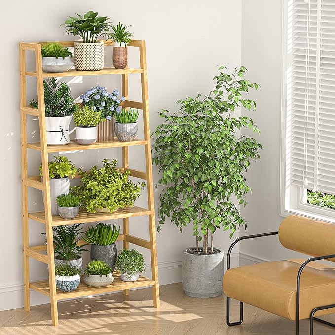 Homykic Bamboo Bookshelf 4-Tier Ladder Shelf, 49.2” Freestanding Open Bookcase - Image 7
