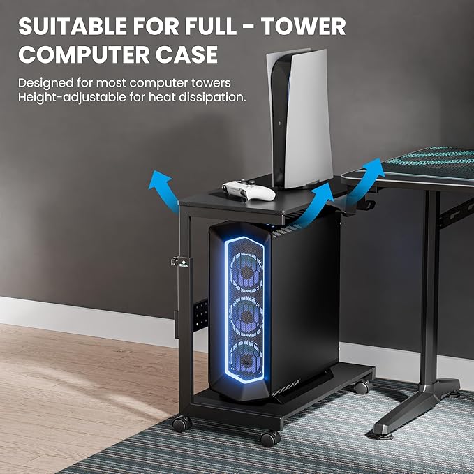 EUREKA ERGONOMIC PC Stand Computer Cart, Height Adjustable Tower Stand 2-Tier - Image 5