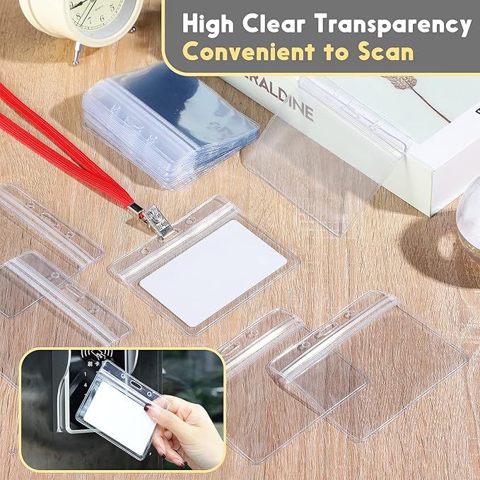 Marspark 100 Pieces Clear Plastic Horizontal Name Badge ID Card Holders - Image 6