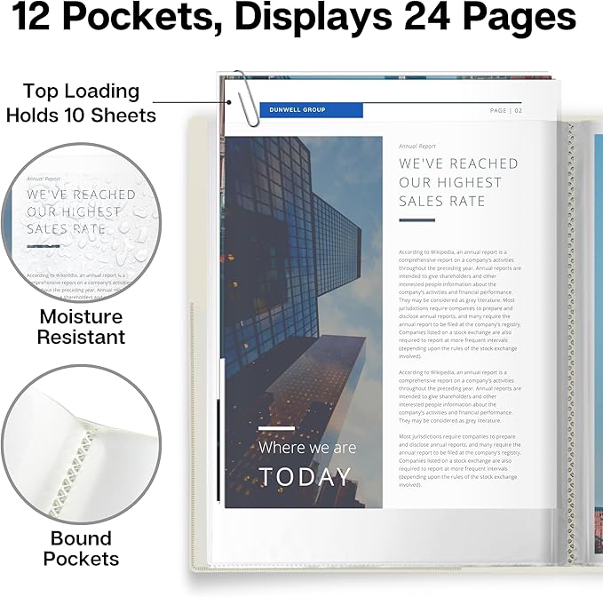 Dunwell Presentation Binder 12-Pocket, Displays 24 Pages, 8.5x11 Portfolio - Image 3