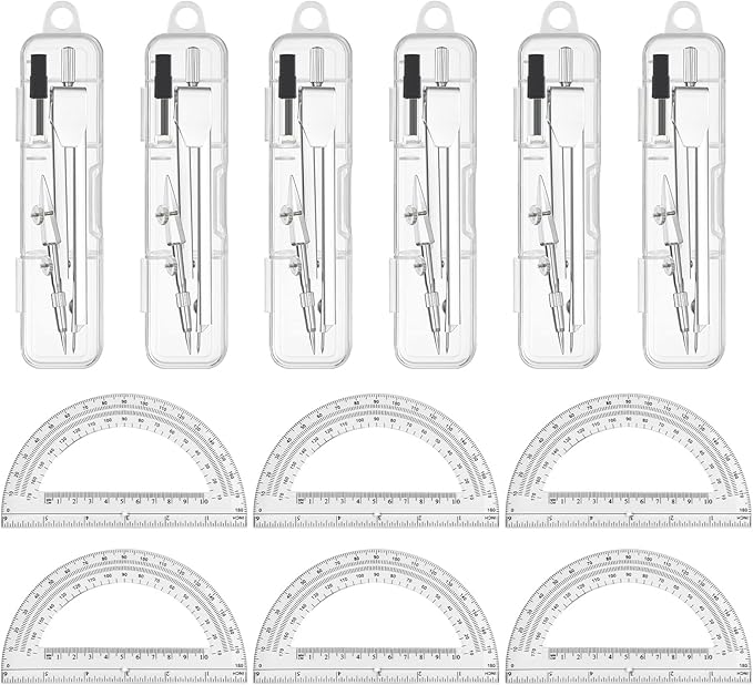 6 Sets Compass and Protractor Sets Student Basics Geometry Math Set Metal by Zuazaor