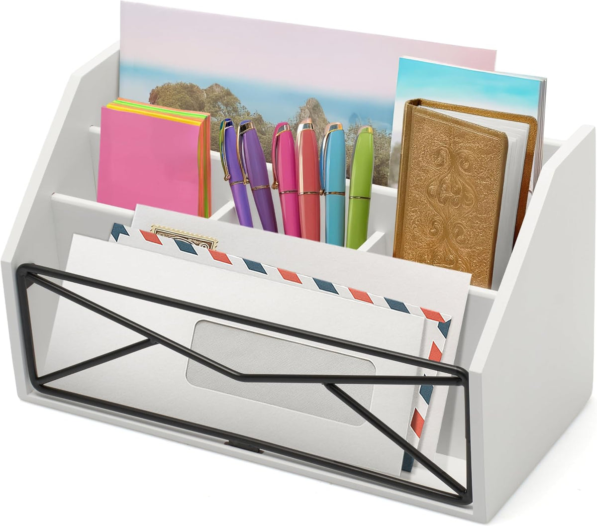 Prosumer's Choice Bamboo Desk Organizer – White Powder-Coated Natural Bam...