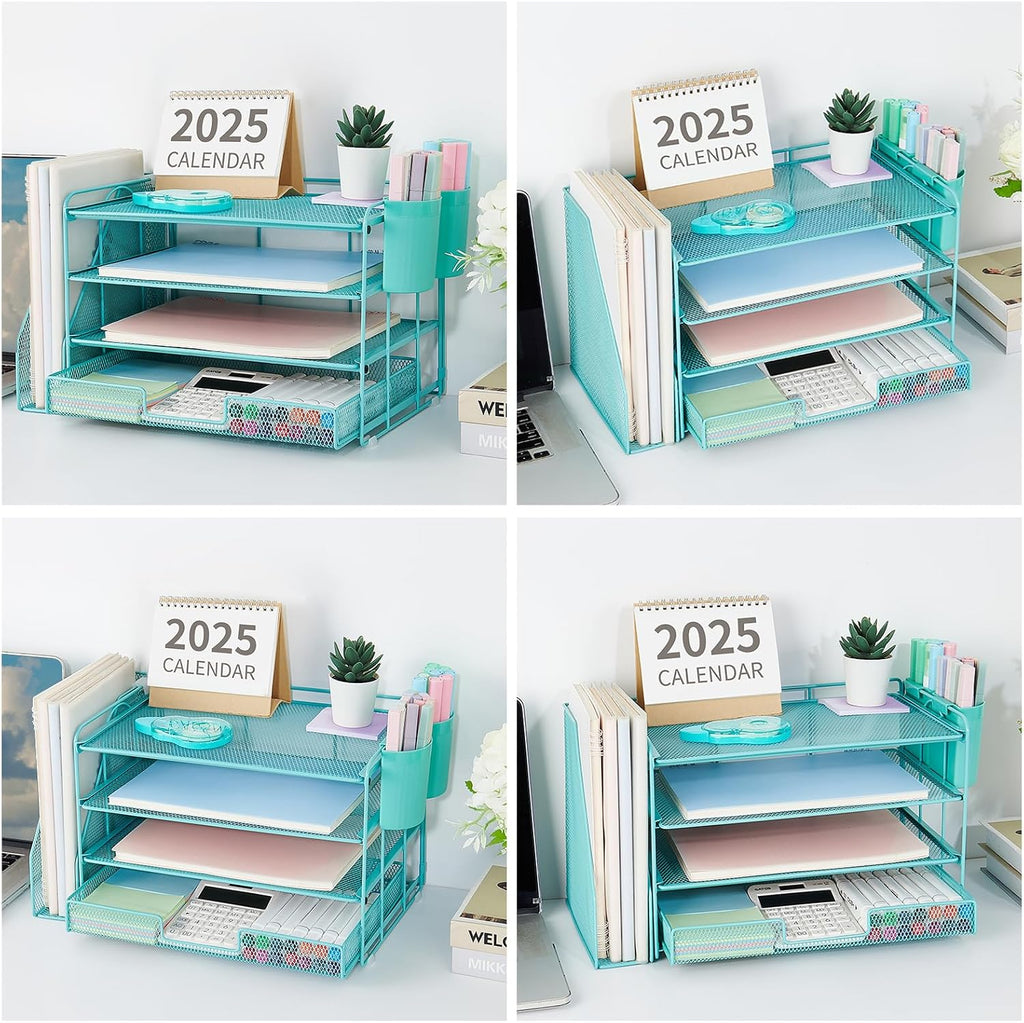 opnice desk organizer, 4-tier desktop file organizer with, side view
