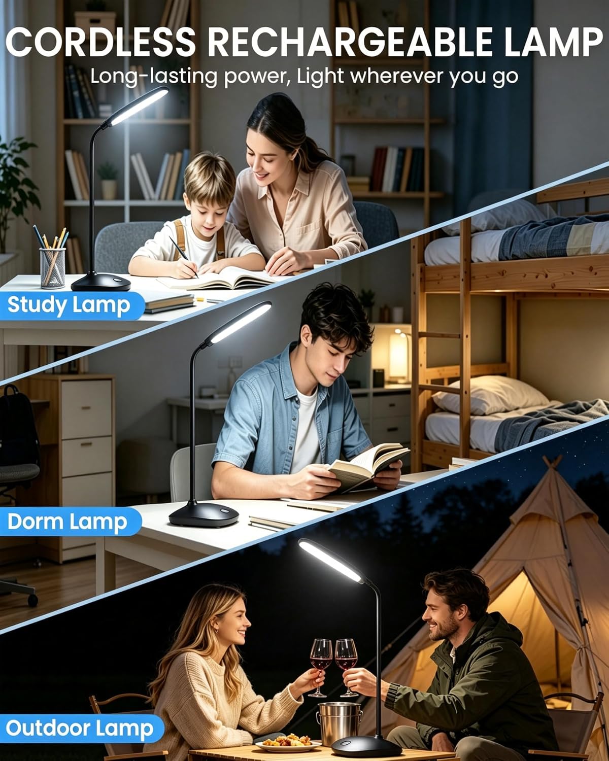 DEEPLITE LED Desk Lamp Battery Operated Lights Cordless Rechargeable Lamp, Fl...