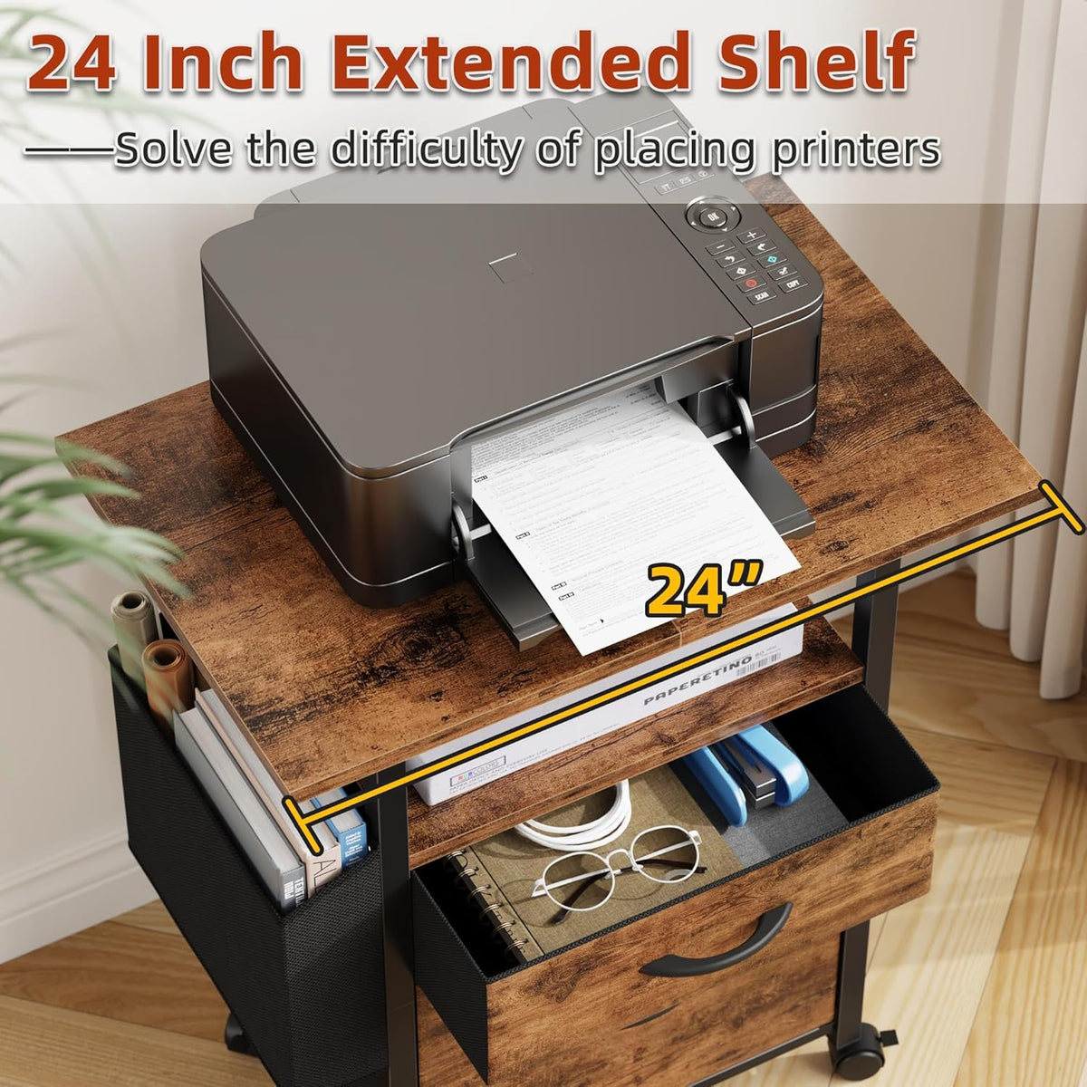 GYIIYUO 2 Drawer File Cabinet 24''W, Mobile Filing Cabinet, Printer S...