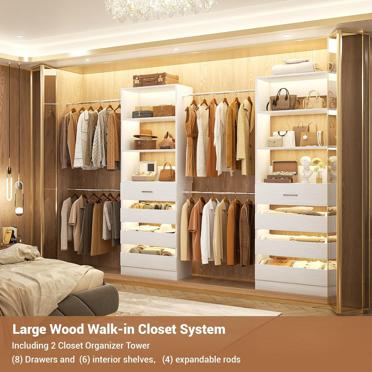 Aheaplus Closet System, 6-15Ft Custom Wood Closet Organizer with 8 Drawers