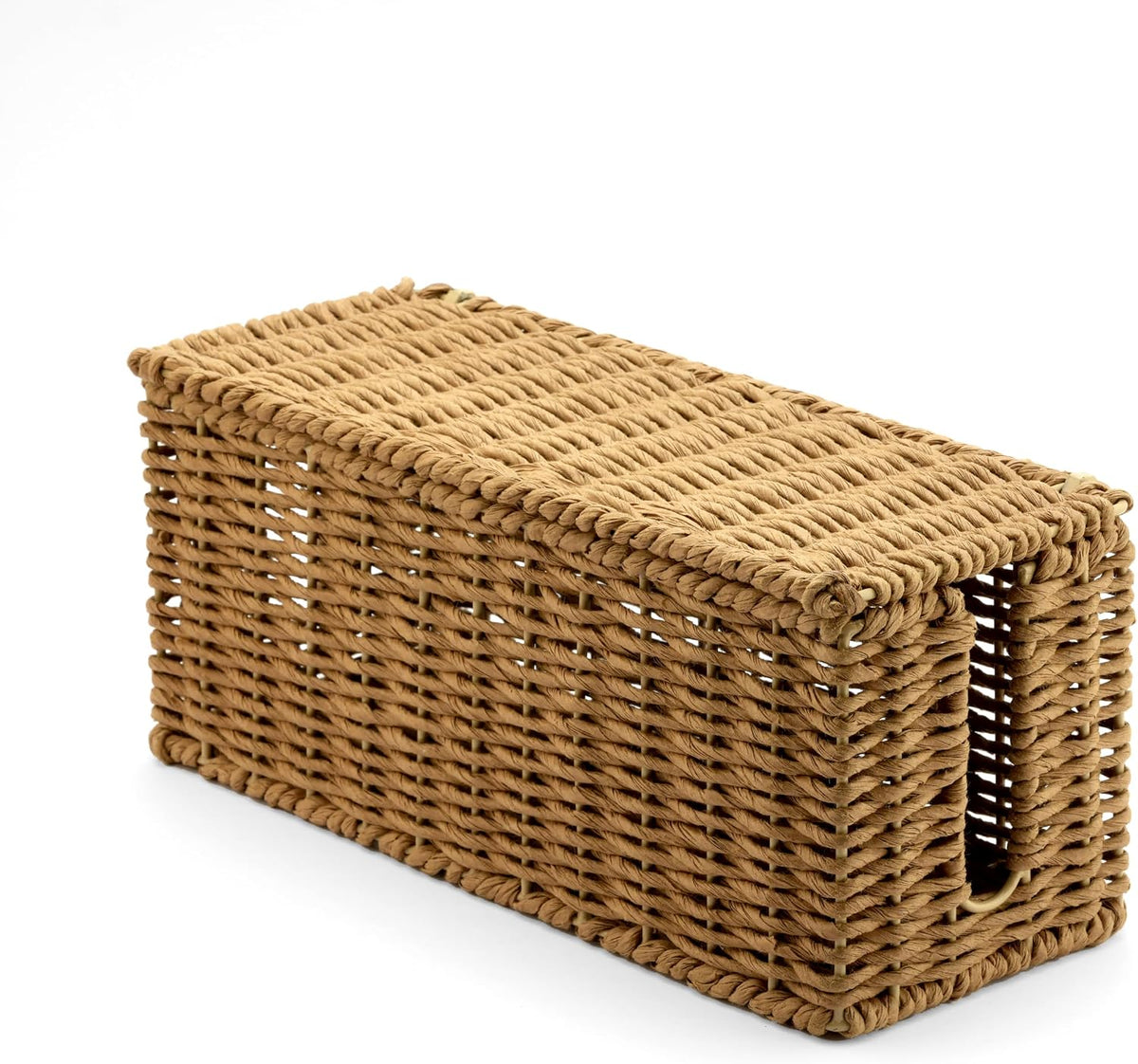 Handwoven Natural Raffia Cable Management Box with Lid – Decorative Cord Orga...