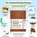 Roterunner Purpose Planner Notebook B5 7.5”x9.8” Undated 2026 Daily Weekly and - Image 2