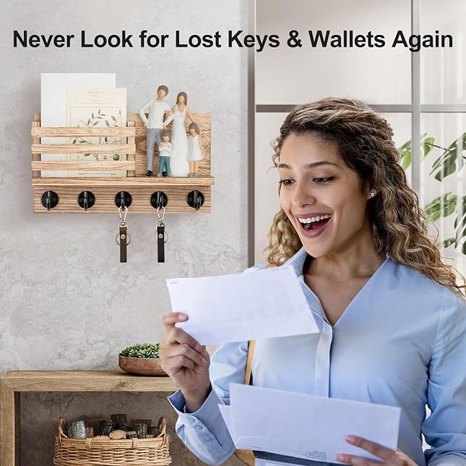 Lwenki Key Holder for Wall – Decorative Wooden Mail Holder and Key Shelf - Image 6