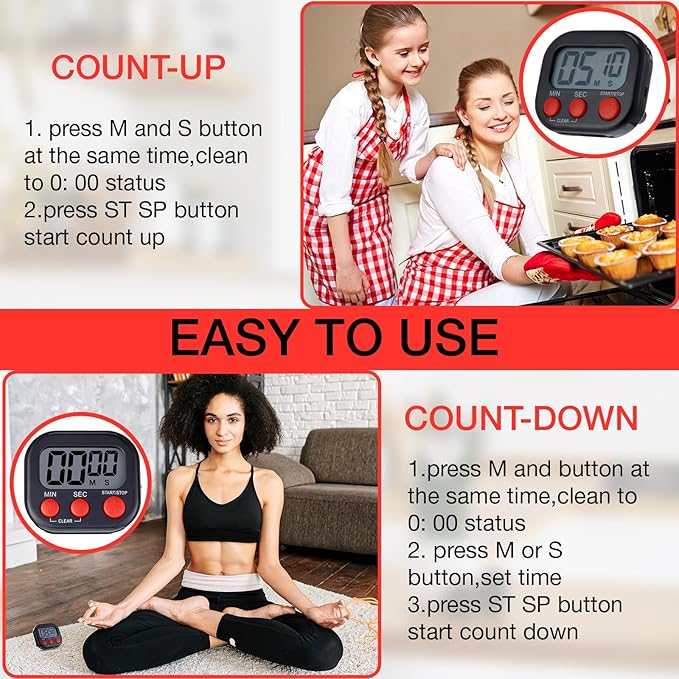 Leumoi 24 Pcs Digital Kitchen Timers Magnetic Back Timers Bulk Large Screen - Image 5