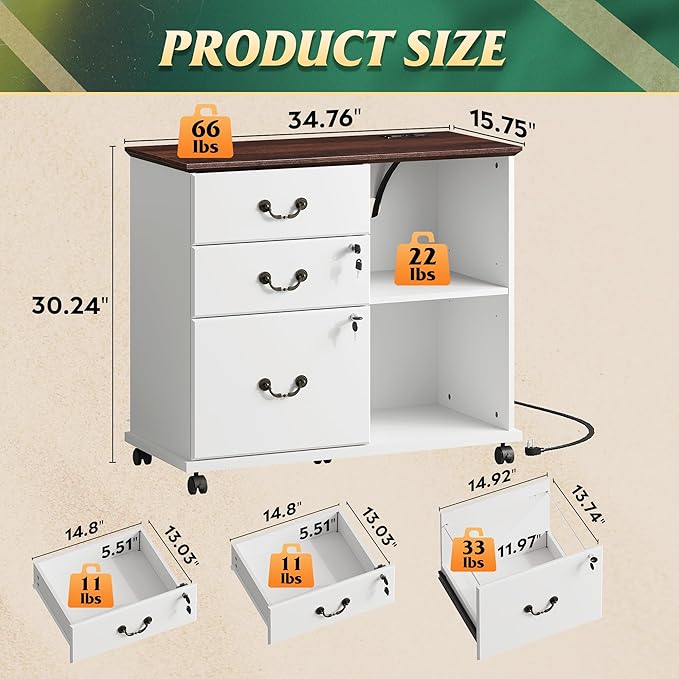 DEVAISE 3 Drawer File Cabinet, Wood Lateral Filing Cabinet - Image 3