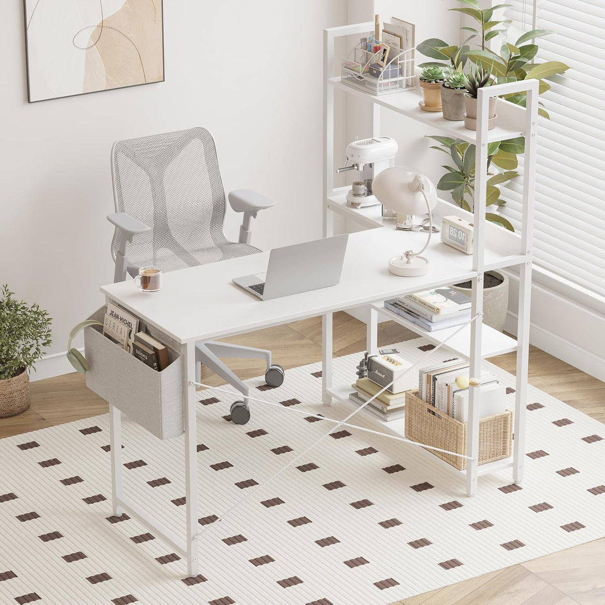 Treesland 55 Inch Computer Desk with Bookshelf, Corner Desk with Storage, L S...