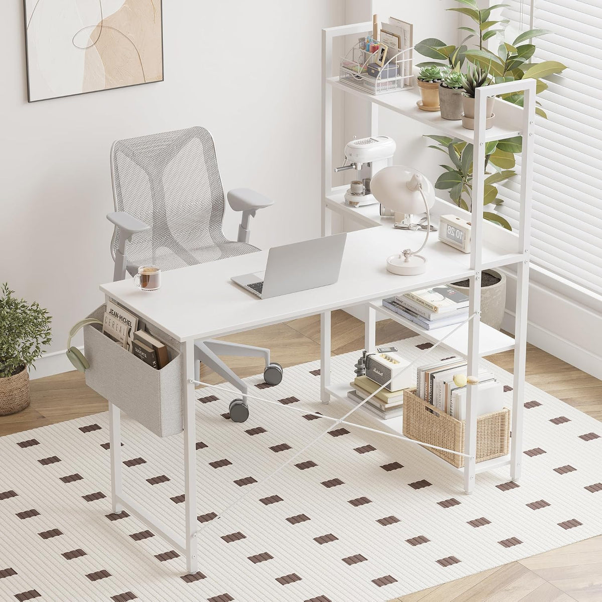 Treesland 47 Inch Computer Desk with Bookshelf, Corner Desk with Storage, L S...