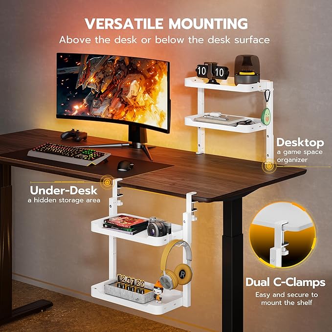 ARES WING 2-Tier Clamp On Desk Shelf, 16 inch Adjustable Above or Under Desk - Image 4