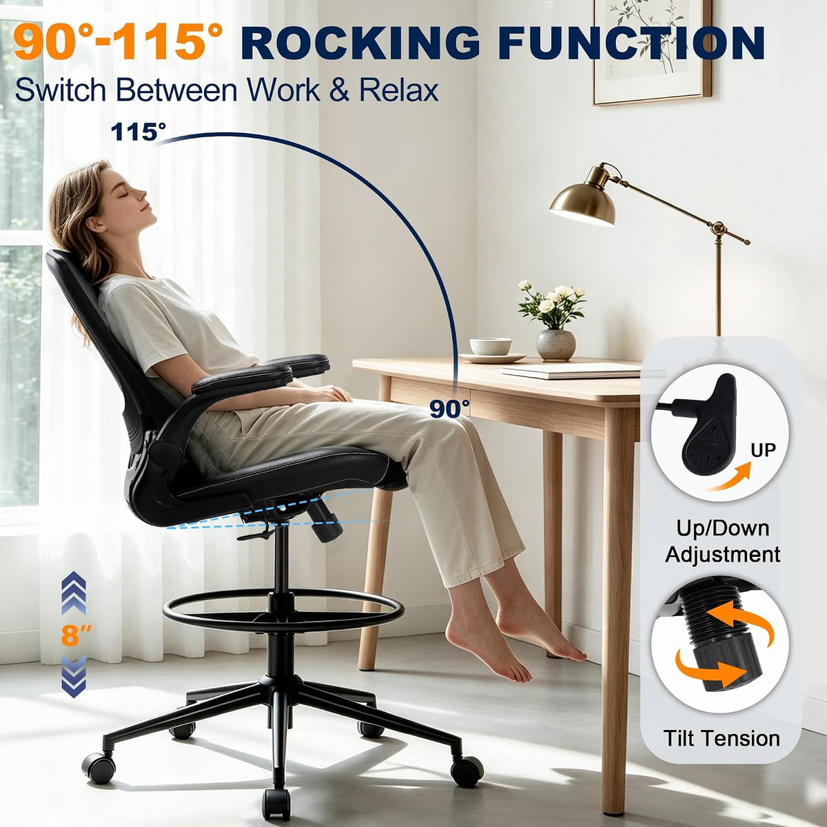 Misolant Drafting Chair for Standing Desk, Tall Office Chair with Adjustable ...