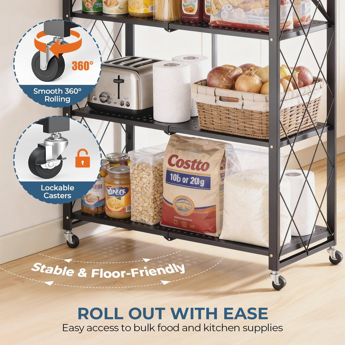 5-tier folding metal storage rack - 63" heavy-duty on a desk or shelf