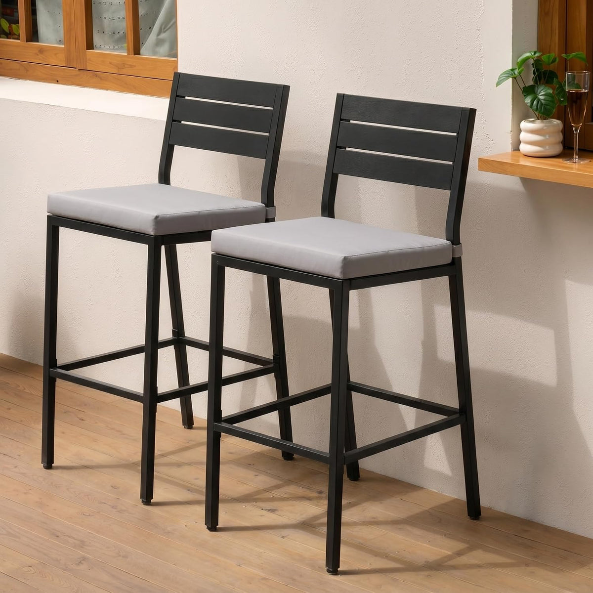 26.8"Outdoor/ Indoor Counter Height Bar Stools Set of 2 with Backrest