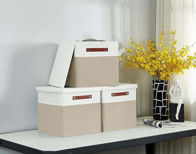 DECOMOMO Storage Basket with Lid, Storage Cubes with Handles, Fabric Box with - Image 2