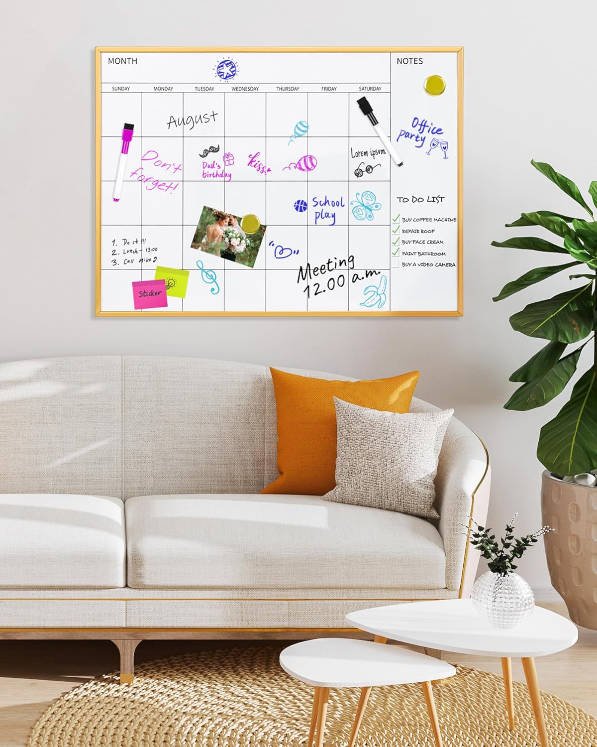 VUSIGN Calendar Whiteboard 17x23 Magnetic Dry Erase Board Wall Mount