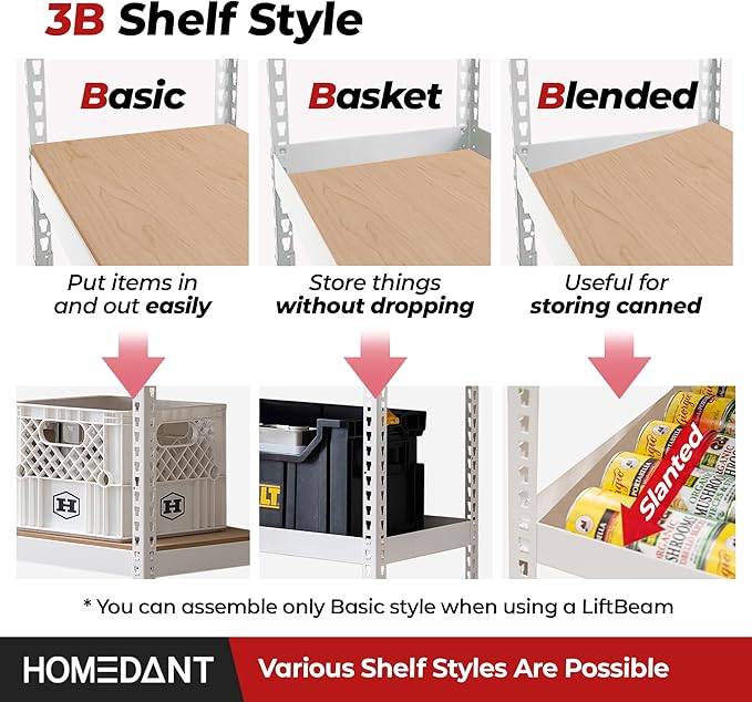 HOMEDANT 5 Tier Storage Shelves Adjustable Laminated Boltless Garage Metal - Image 4