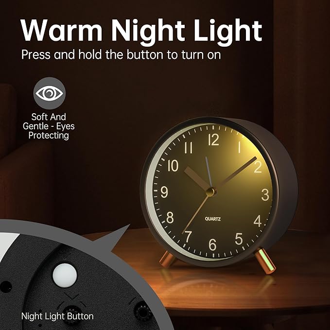 Analog Alarm Clock, 4 inch Super Silent Non Ticking Small Clock - Image 4