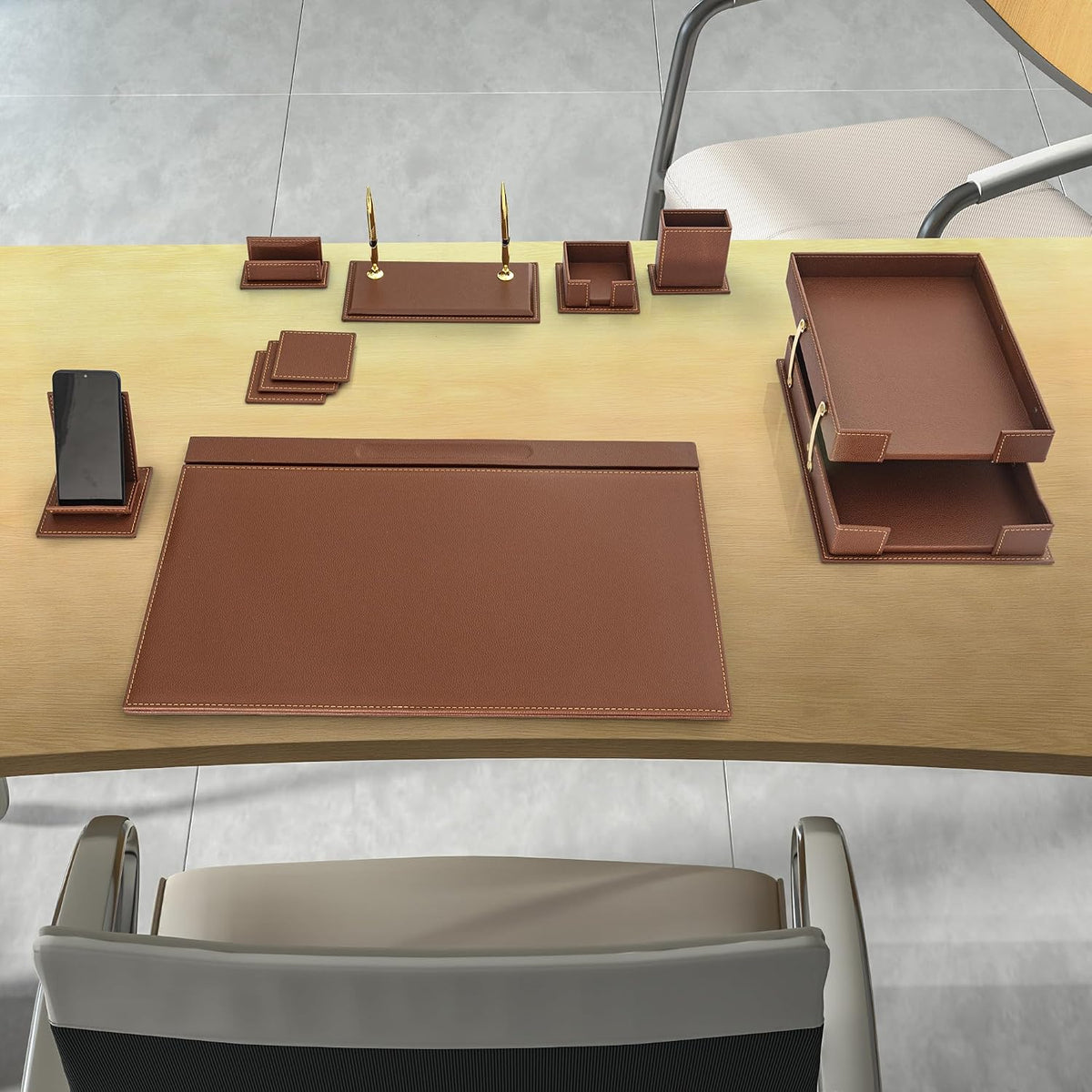 MOOGCO 12-Piece Leather Desk Set — Desk Pad 23.2" x 15.4", Double D...