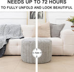 asuprui round ottoman pouf foot stool, light gray, front angle view