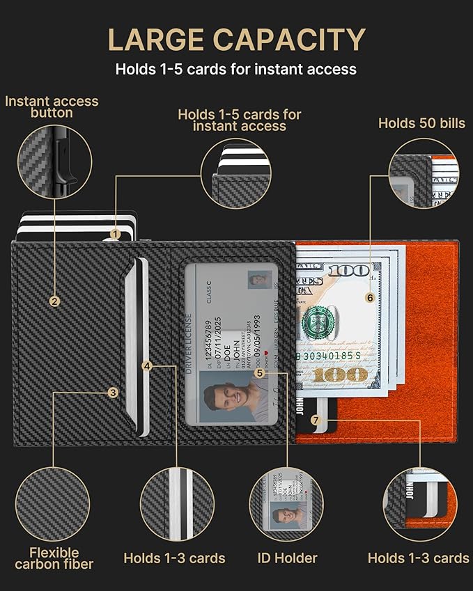 typecase Mens Wallet Card Holder: Pop Up Aluminum Case, Carbon Fiber Leather - Image 3