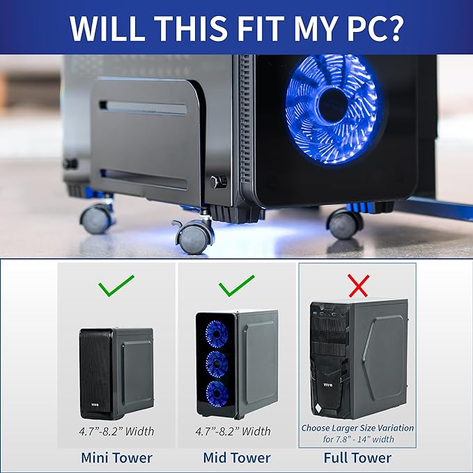 VIVO Computer Mid-Tower Case, CPU Steel Rolling Stand, Adjustable Mobile Cart - Image 2