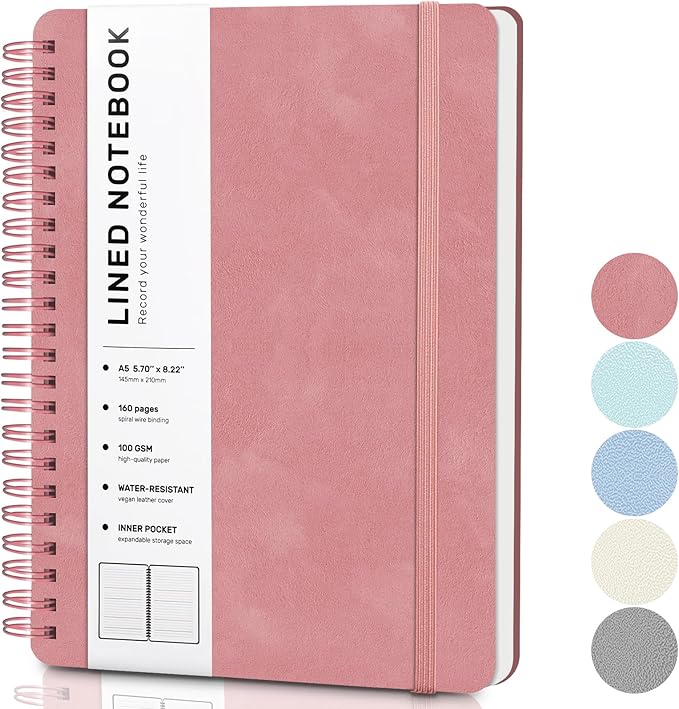Light Red Lined Spiral Journal Notebook by ABERLLS