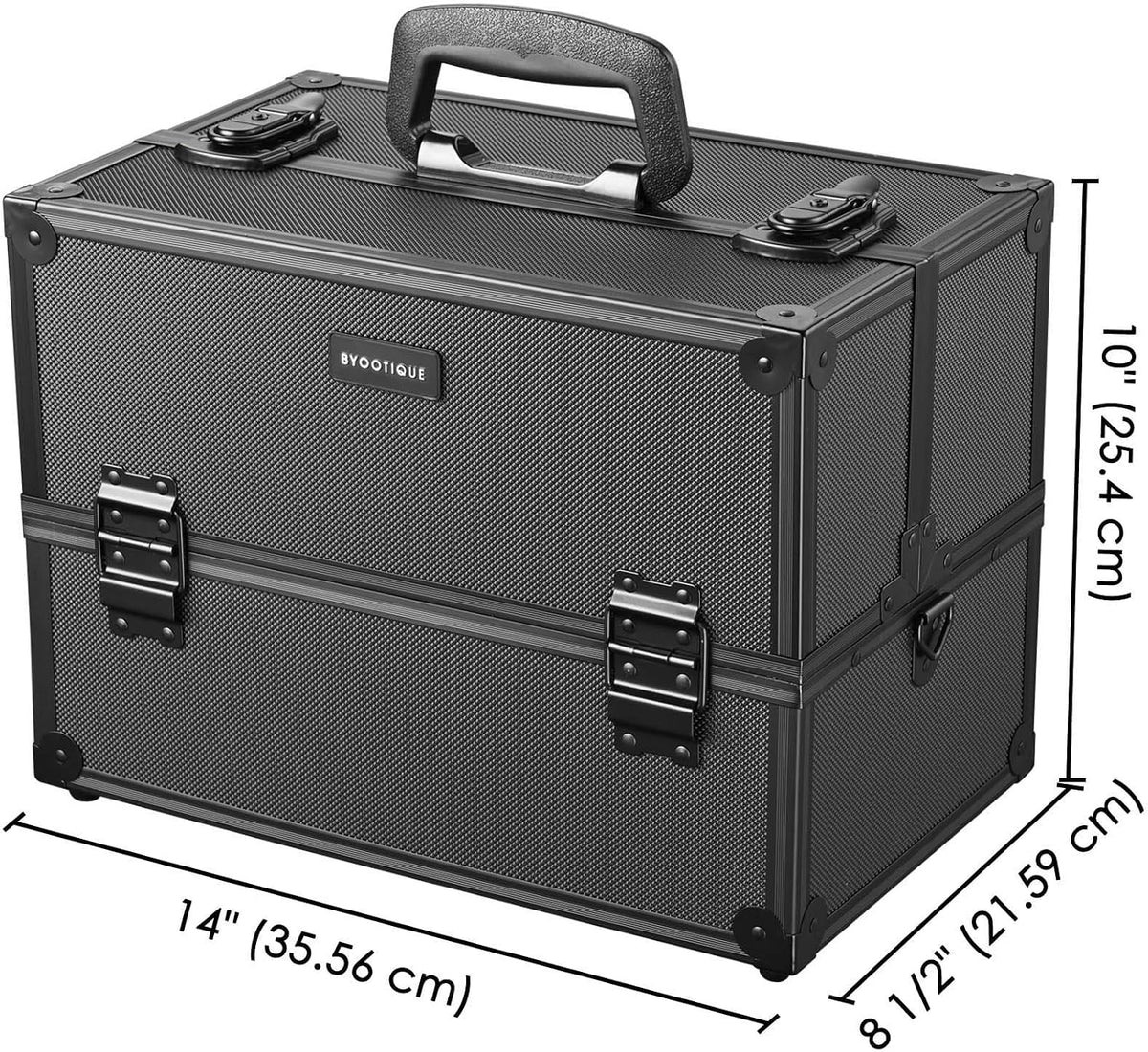 BYOOTIQUE 14'' Makeup Train Case w/Strap 4 Adjustable Trays Storage Box