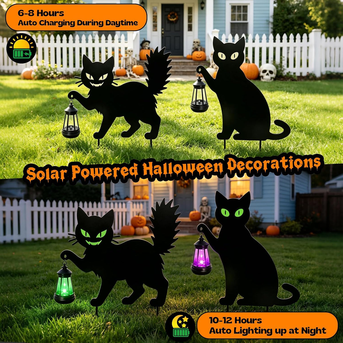 Black Cat Halloween Decorations Outdoor, Solar Hanging Lantern Garden Decor