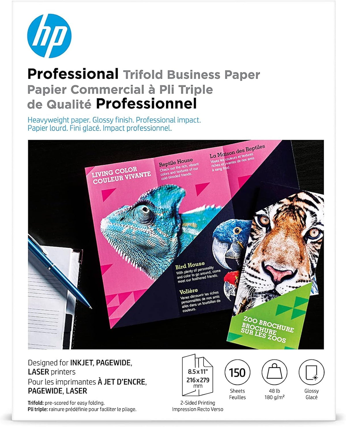 hp professional tri-fold business paper, glossy, 8.5x11 in, main product view