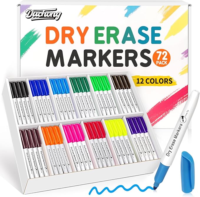 Duchong 72 Count Dry Erase Markers Bulk, 12 Assorted Colors, Fine Tip by Duchong